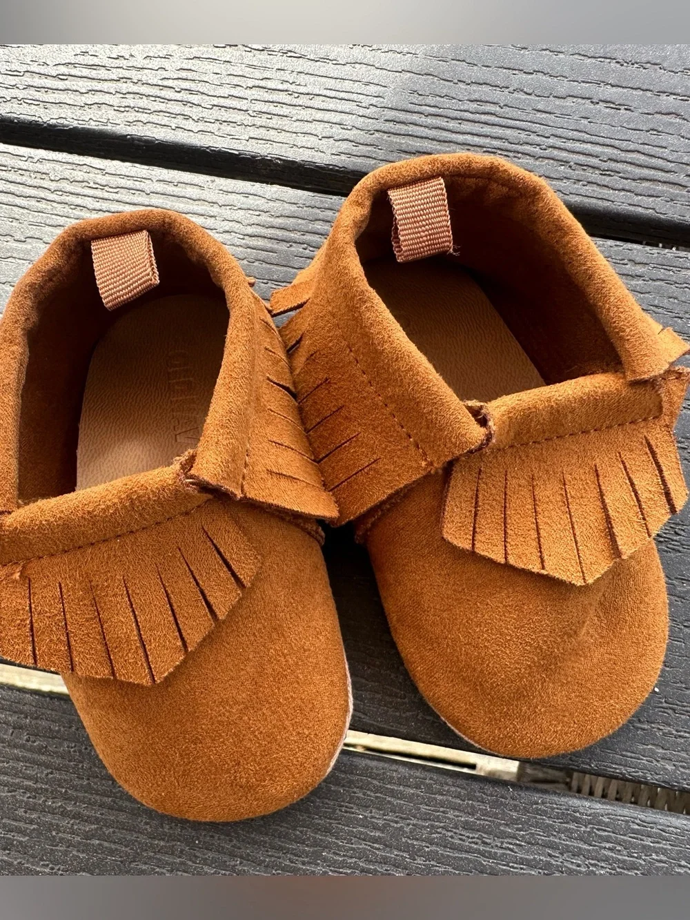 Old Navy Kids Faux-Suede Fringe Moccasins - Chestnut Brown Size 6-12 months